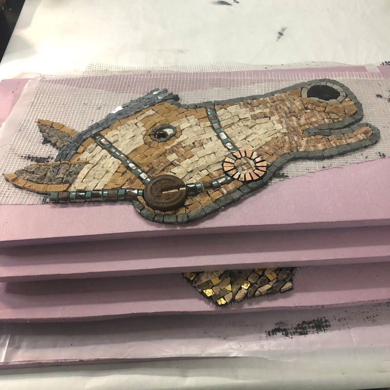 mosaic stacked in sections for safe shipping